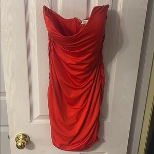 Oh Polly Red Ruched Cowl Neck Bodycon Dress
